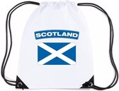 Schotland nylon rijgkoord rugzak/ sporttas wit met Schotse vlag