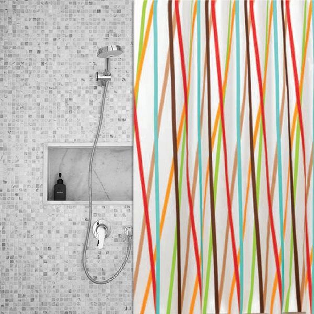 Roomture - douchegordijn - colorful stripes - 240 x 200 - extra breed