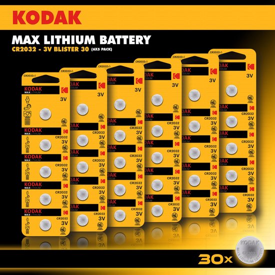 Kodak Lithium - Piles bouton - CR2032 - 3V - Pack discount XL - 30 pièces