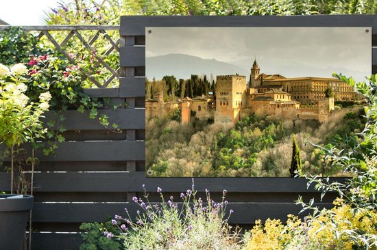 Muurdecoratie Uitzicht op het Alhambra vanaf de Mirador de San Nicolás in de Albaycin Granada - 180x120 cm - Tuinposter - Tuindoek - Buitenposter - GreatGardenPosters