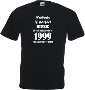 Mijncadeautje - Unisex T-shirt - Nobody is perfect - geboortejaar 1999 - zwart - maat M