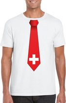 Wit t-shirt met Zwitserland vlag stropdas heren L