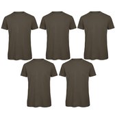 Senvi 5 pack T-Shirt -100% biologisch katoen - Kleur: Khaki L