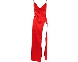 Rode lange satijnen jurk | bol.com