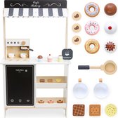 Groot houten kindercafé, speelgoedcafé met koffiezetapparaat en accessoires, veel elementen