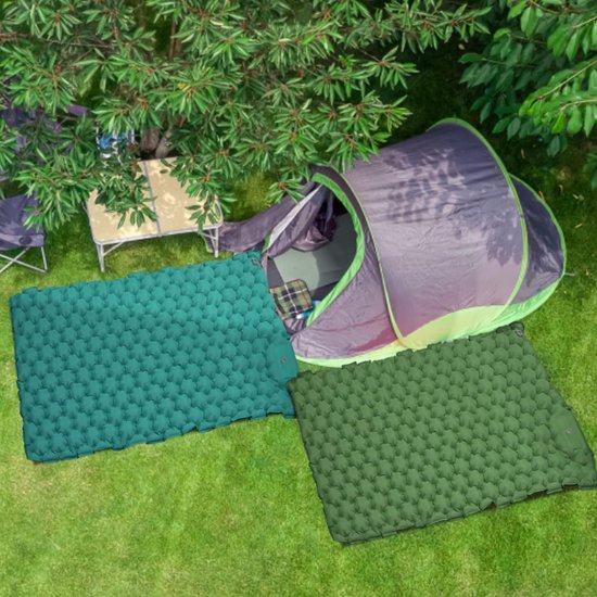 Camping Slaapmat 2 Personen Zelfopblazend Luchtmatras Outdoor Campingmat Slaapmat Opvouwbaar Ultralicht Luchtbed Opblaasbaar Bed Campingmat met Voetpomp voor Tent Wandelen Meer Blauw van OGLCCG — afbeelding 2