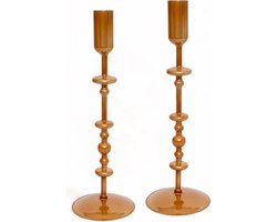 WinQ! -Kandelaar glas 10x10x25cm - 2Stuks - Glazen kandelaar Metallic Goud geschikt voor dinerkaars - woonkamer decoratie-cadeau