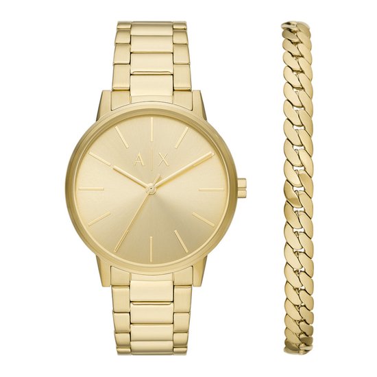 Armani Exchange Heren Horlogegeschenkset met Armband 42 mm - Goudkleurig