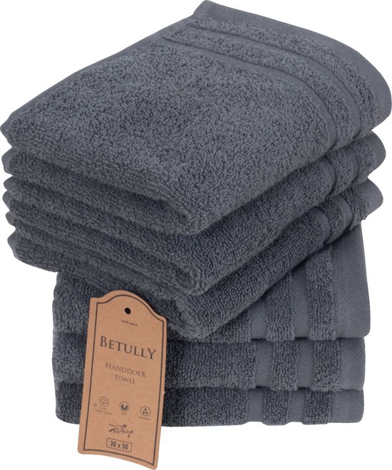 Betully ® - Gastendoeken 30 x 50 cm - set van 6 - Hotelkwaliteit Handdoeken – Zware kwaliteit 500 g/m2 Antraciet