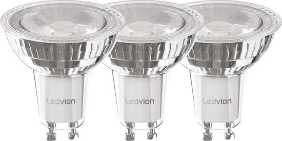 Ledvion 3X LED GU10 Spot, 4.5W, 2700K, 345 Lumen, Full Glass, Dimbare LED Lamp, Inbouwspots, Plafondlamp
