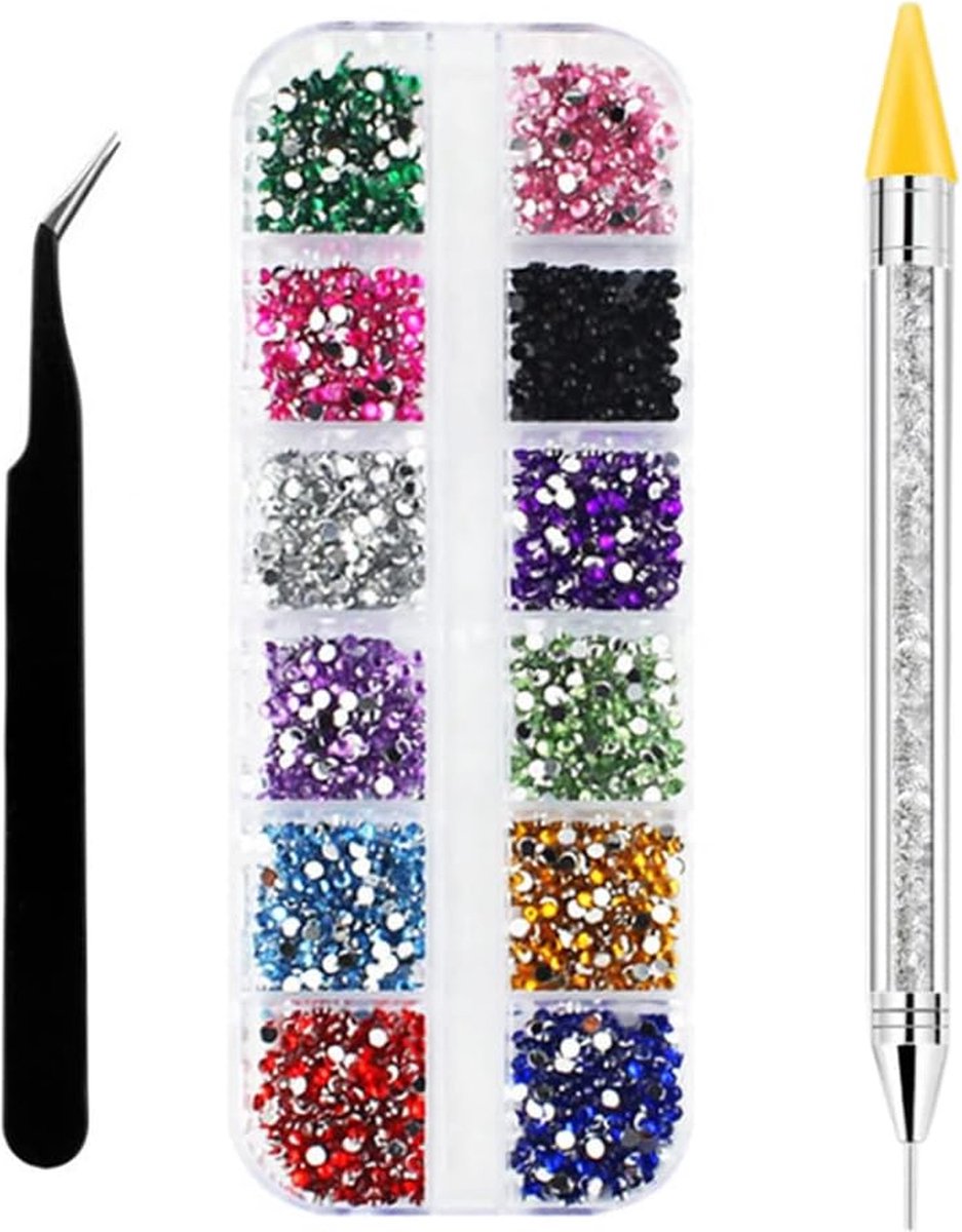 Goedkoopste Strassteentjes voor nagels, nagelglitters, nagelstickers met kristallen, nageledelstenen, diamanten voor nagelkunst, inclusief waxstift voor strass-steentjes en strasspickers