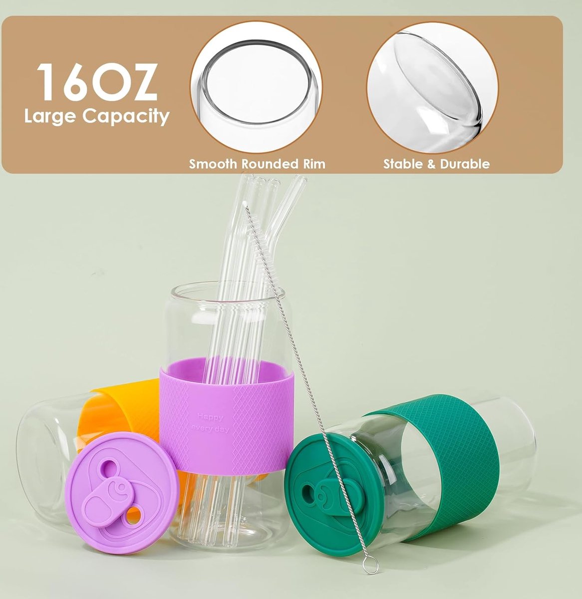 Nieuwe Glazen Berenbeker met Deksels en Rietjes, Schattige 20oz Sippy