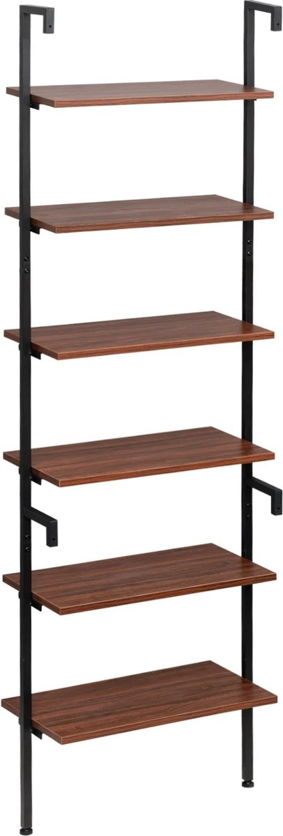 ShopbijStef - Kast - Ladder plank - Open Kast - Kast Met Planken - Kast Met 6 Niveaus - Vakkenkast - Boekenplank - Dark Oak en Zwart