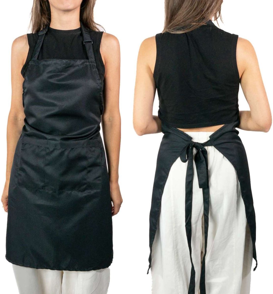 Intirilife 2-delige set Kookschorten schorten van zwart polyester voor mannen en vrouwen ter bescherming tegen vlekken tijdens het koken