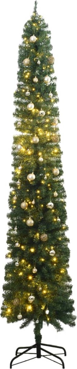 vidaXL-Kerstboom-smal-met-300-LED's-en-kerstballenset-270-cm