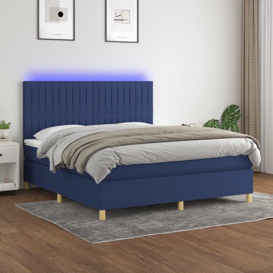 vidaXL-Boxspring-met-matras-en-LED-stof-blauw-160x200-cm