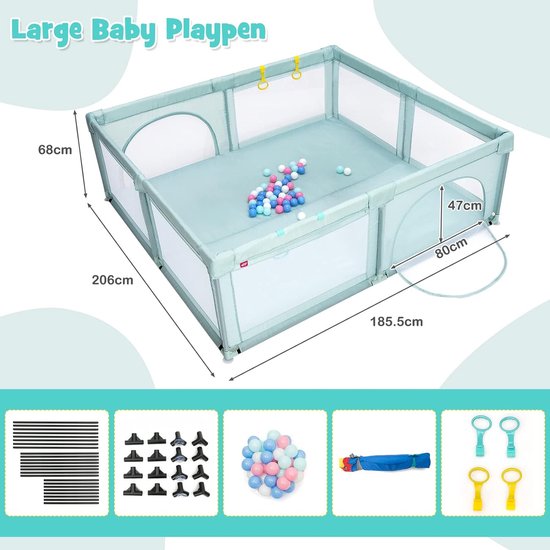 Grote Babybox Met Antislip Onderkant Voor Binnen En Buiten Speelomheining Met 50 Ballen En 4 Zuignappen 126 X 126 X 66 Cm