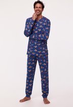 Woody pyjama jongens/heren - donkerblauw met mammoet all-overprint - 232-10-PZL-Z/910 - maat S