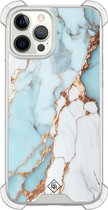 Casimoda® hoesje - Geschikt voor iPhone 12 Pro - Marmer Lichtblauw - Shockproof case - Extra sterk - Siliconen/TPU - Blauw, Transparant
