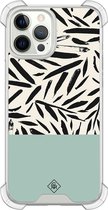 Casimoda® hoesje - Geschikt voor iPhone 12 Pro - Abstract Mint Palms - Shockproof case - Extra sterk - Siliconen/TPU - Mint, Transparant