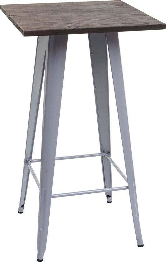 Hoge tafel MCW-A73 incl. houten tafelblad, bistrotafel bartafel, metalen industrieel ontwerp 107x60x60cm ~ grijs