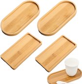 Rebanky 4Pcs Bamboo Tray Rectangular Oval Wooden Tray Small Solid Bamboo Tea Tray Bamboo Plant Dish Flower Plant Succulent Tray for Coaster, Tea, Coffee, Cake, Snack