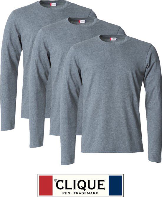 Clique 3 pack lichtgewicht T-shirt met lange mouwen Grijs-melange maat XXL