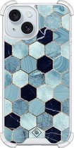 Casimoda® hoesje - Geschikt voor iPhone 15 - Blue Cubes - Shockproof case - Extra sterk - Siliconen/TPU - Blauw, Transparant