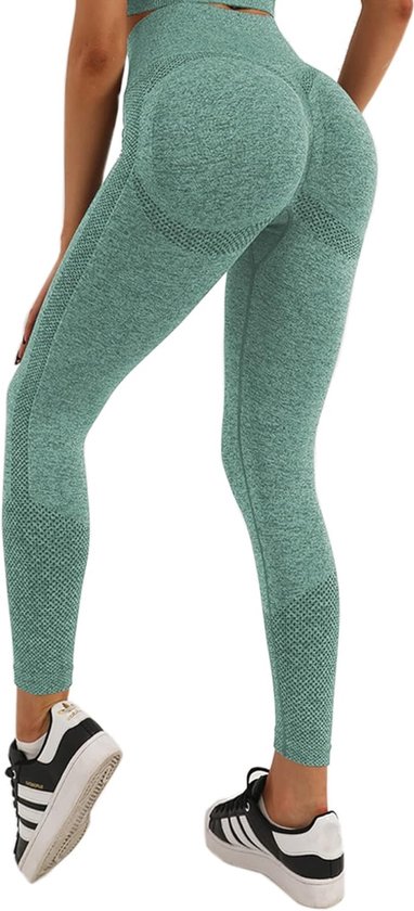 Gym Leggings voor Vrouwen, Hoge Taille Naadloze Workout Yoga Broek, Fitness Scrunch Butt Lifting Elastische Panty - kleur groen - maat S