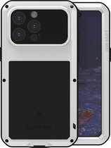 iPhone 15 Pro Max Hoes - Love Mei - Metalen Extreme Protection Case - Zilvergrijs - GSM Hoes - Telefoonhoes Geschikt Voor iPhone 15 Pro Max
