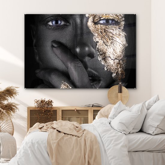 MuchoWow® Peinture sur Verre - Femme - Or - Zwart - Maquillage - Luxe - Maquillage cm - Peintures sur Verre Peintures - Photo sur Glas