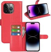 iPhone 15 Pro Hoesje - MobyDefend Kunstleren Wallet Book Case (Sluiting Voorkant) - Rood - GSM Hoesje - Telefoonhoesje Geschikt Voor iPhone 15 Pro