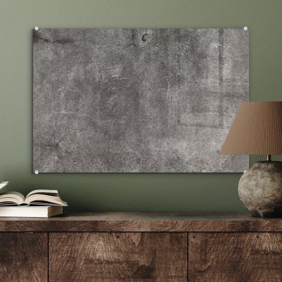 MuchoWow® Glasschilderij 60x40 cm - Schilderij acrylglas - Beton - Muur - Lijn - Grind - Foto op glas - Schilderijen