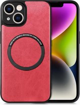 Hoesje MagSafe Kunstleer Back Cover Rood Geschikt voor Apple iPhone 15 Plus