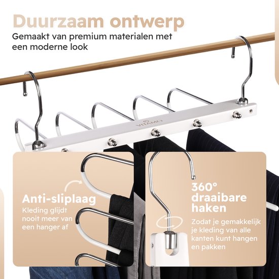 Duurzaam ontwerp met anti-slip laag en 360° draaibare haken voor gemakkelijk ophangen en pakken.