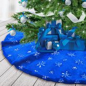 122 cm blauwe kerstboom rok bont basis cover met zilveren pailletten sneeuwvlok blauw pluche kerstboom rok mat voor Kerstmis Nieuwjaar party vakantie decoraties (blauw, 121 cm)