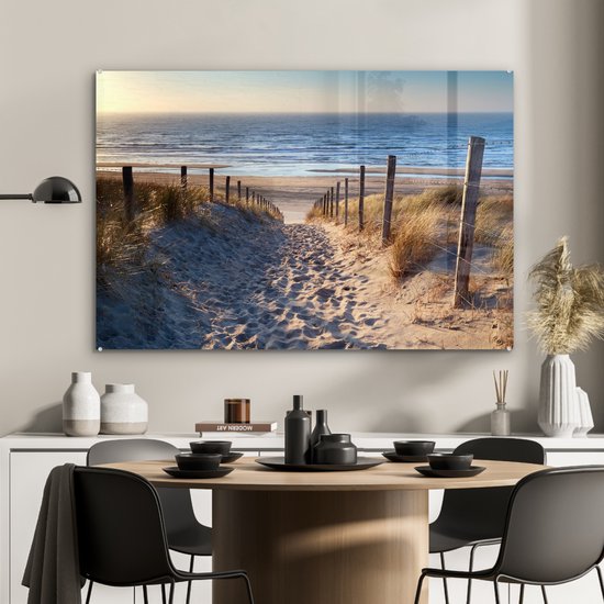 MuchoWow® Tableau sur Verre - Plage - Mer - Nederland - Dunes - Soleil - 120x80 cm - Décoration de Plage - Peintures sur Verre Acrylique - Photo sur Glas