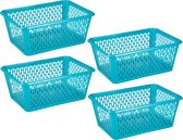 Plasticforte opbergmand/kastmandje - 4x - 6,5 liter - blauw - kunststof - 20 x 30 x 11 cm