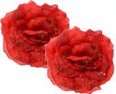 Decoris Kerstboom bloemen - 2x st - rood - 14 cm - op clip