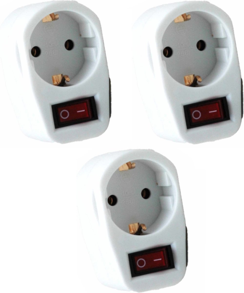 Humbert Stopcontact adapter - 3x - wit - met randaarde en schakelaar - verdeelstekkers