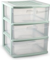 Plasticforte Caisson à tiroirs/organiseur de bureau avec 3x tiroirs - transparent/vert clair - L39 x L40 x H49 cm