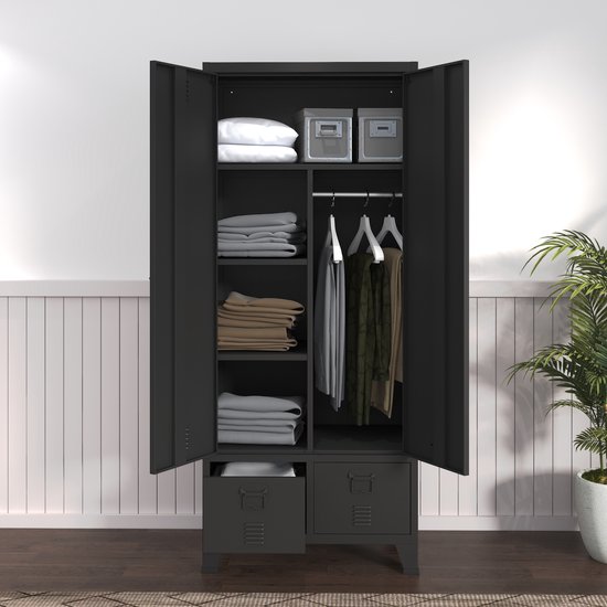 Armoire métallique Hankasalmi avec 2 tiroirs 180x90x40 cm noir