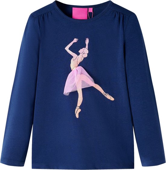vidaXL-Kindershirt-met-lange-mouwen-ballerinaprint-140-marineblauw