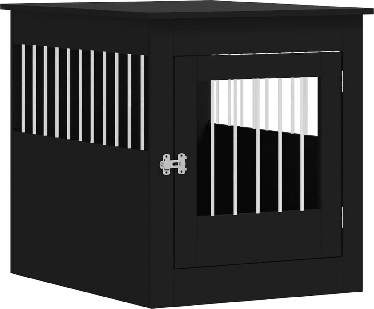 Bol.com vidaXL - Hondenbench - 64,5x80x71 - cm - bewerkt - hout - zwart aanbieding