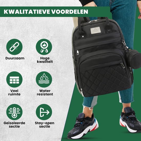Luxegoed® Luiertas Rugzak met Verschoonmatje - Luiertassen - Rugtas - Zwart - Inclusief – Buggy /kinderwagenhaken, spenenetui en Isoleervak – Complete Set