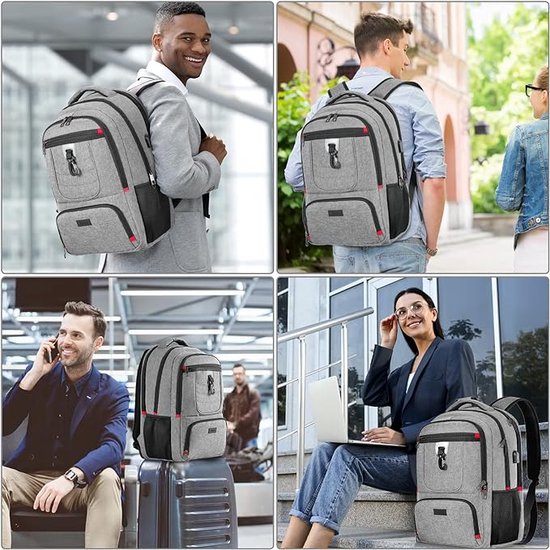 Schoolrugzak voor jongens en meisjes, dames en heren, tieners, laptop, zakelijke rugzak met USB, grijs (houtskool), 17,3 Zoll, Rugzak