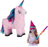 relaxdays Pinata eenhoorn - pinata unicorn - zelf vullen - roze - verjaardag - kinderen