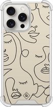 Casimoda® hoesje - Geschikt voor iPhone 15 Pro Max - Abstract Face Lines - Shockproof case - Extra sterk - TPU/polycarbonaat - Bruin/beige, Transparant