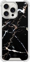 Casimoda® hoesje - Geschikt voor iPhone 15 Pro Max - Marmer Zwart - Shockproof case - Extra sterk - TPU/polycarbonaat - Zwart, Transparant