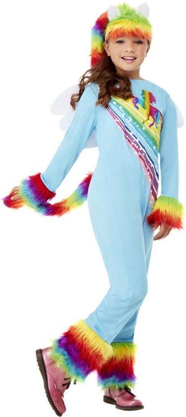 Smiffy's - My Little Pony Kostuum - Pegasus Fantasy Pony Vliegt Door Een Regenboog Heen - Meisje - Blauw, Multicolor - Medium - Carnavalskleding - Verkleedkleding